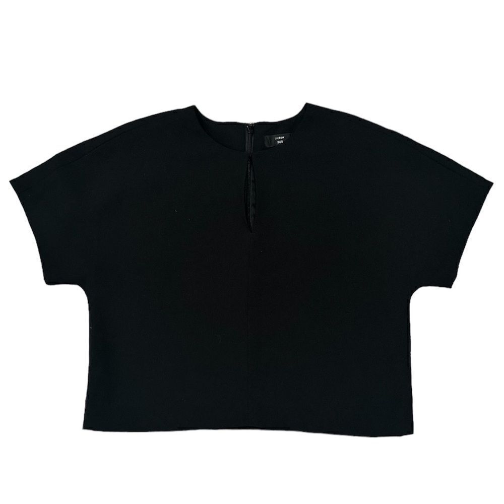 J. Crew Black Keyhole Short Sleeve Blouse